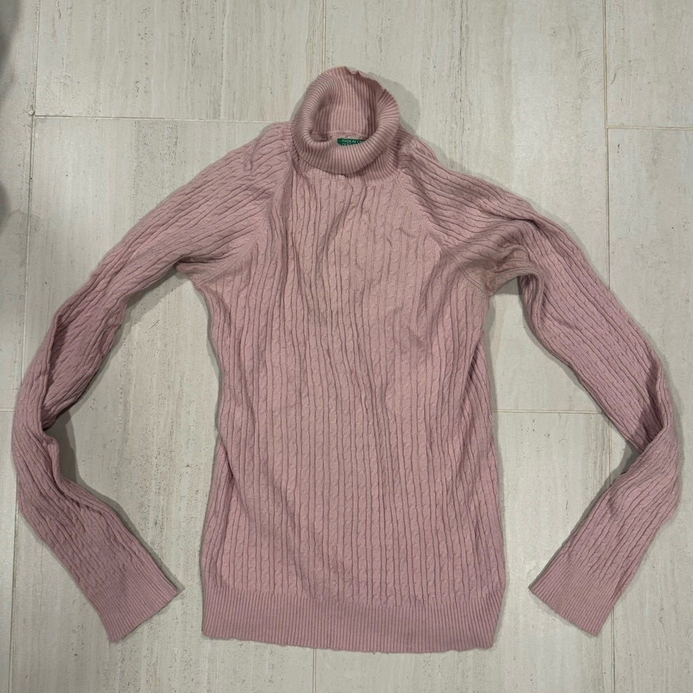 United Colors of Benetton Pink Cable Knit Turtleneck Sweater size Small